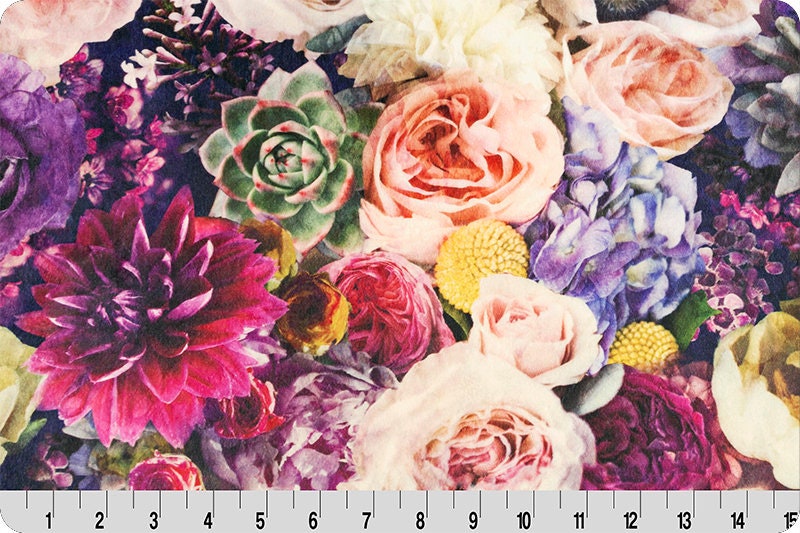 FLORAL PLUSH MINKY- Peony Flowers and Succulents Digital Cuddle® Amethyst by Hoffman California for Shannon Fabrics 2.5mm Pile