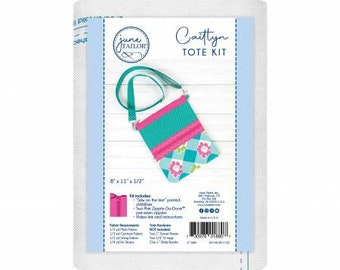 June Tailor Quilt as You Go Caitlyn Tote Kit with PINK Zippity-Do-Done Zipper - Pattern Printed on Stabilizer - 8"x11"x1/2"