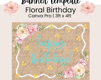Editable Canva Pro Floral Birthday Banner Template