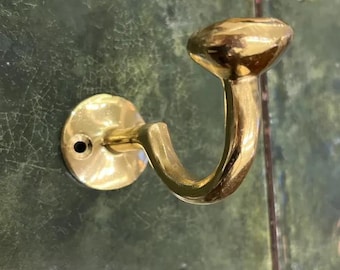 Solid Brass Wall Hook Unlacquered , Vintage Antique Brass Coat Hook