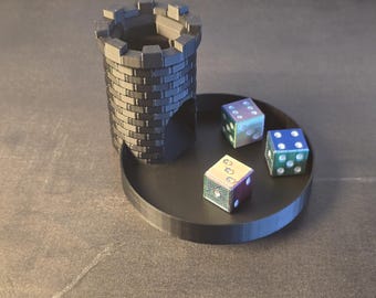 Torre dei dadi a castello stampata in 3D con vassoio / DnD RPG