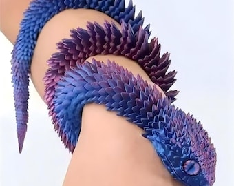 Serpente articolato stampato in 3D, giocattolo antistress flessibile da scrivania, colore rosso arcobaleno.