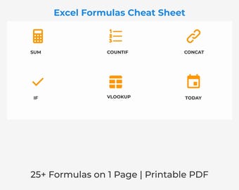 Excel Formulas Cheat Sheet | Printable PDF | Excel Tips & Tricks | Digital Download