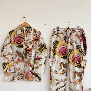 Hand Block Print Cotton Pajama Set: Floral Indian Nightwear 1