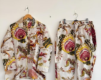Hand Block Print Cotton Pajama Set: Floral Indian Nightwear