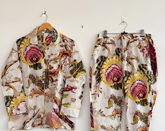 Hand Block Print Cotton Pajama Set: Floral Indian Nightwear