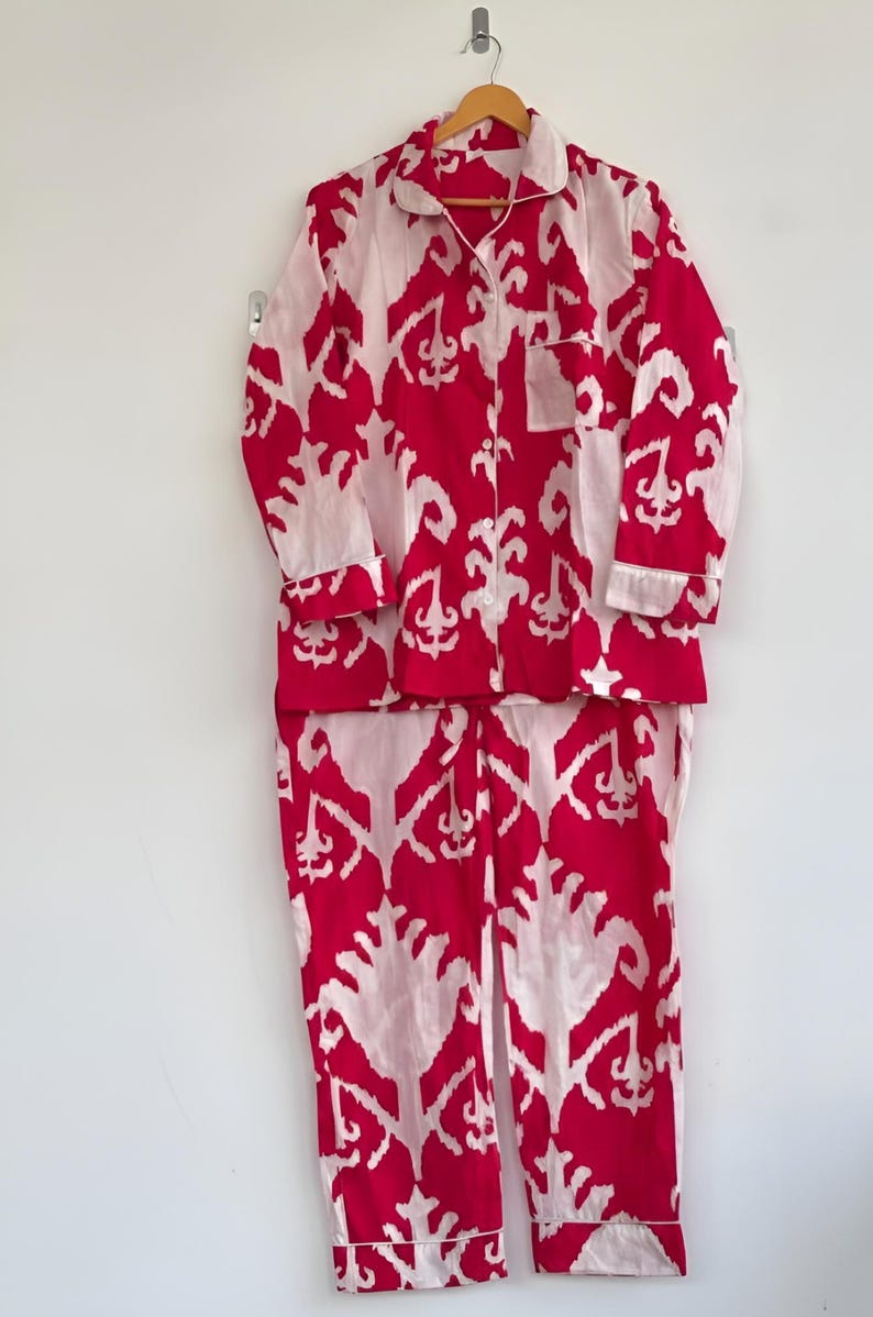 Hand Block Print Cotton Pajama Set: Floral Indian Nightwear 12