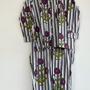 Hand Block Print Cotton Pajama Set: Floral Indian Nightwear 11