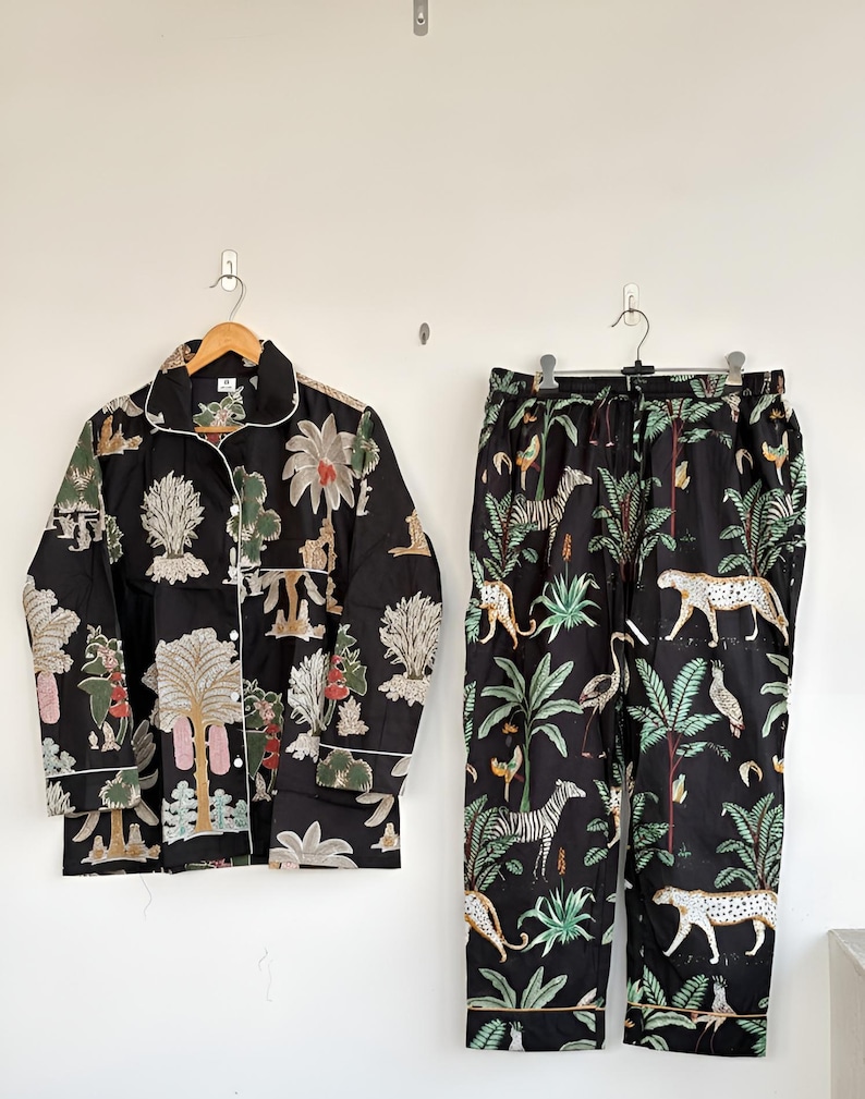 Hand Block Print Cotton Pajama Set: Floral Indian Nightwear 2