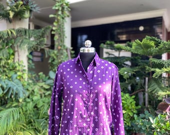 Purple Bandhani Cotton Shirt for Women | Handmade Indian Tie Dye Button Down Top