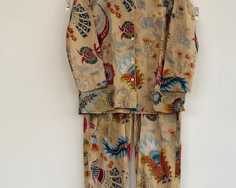 Floral Indian Cotton Pajama Set: Bohemian Sleepwear Dress