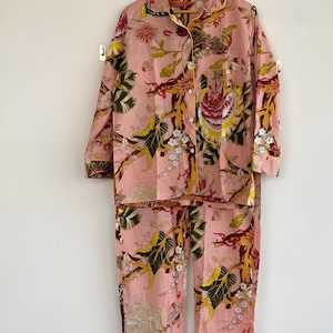 Hand Block Print Cotton Pajama Set: Floral Indian Nightwear 9