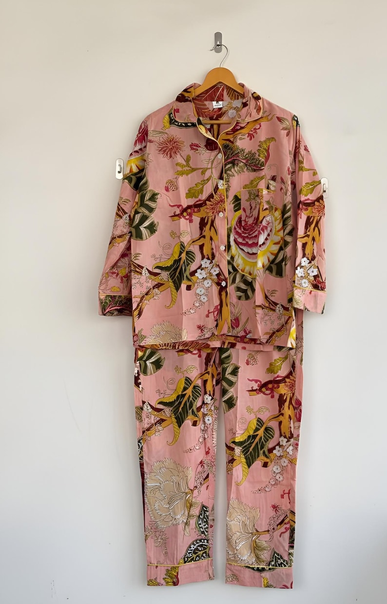 Hand Block Print Cotton Pajama Set: Floral Indian Nightwear 9