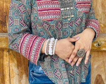 Camicia in cotone con stampa a blocchi di mano per donna / Top etnico indiano Boho / Stile Ajrakh