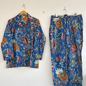 Hand Block Print Cotton Pajama Set: Floral Indian Nightwear 5