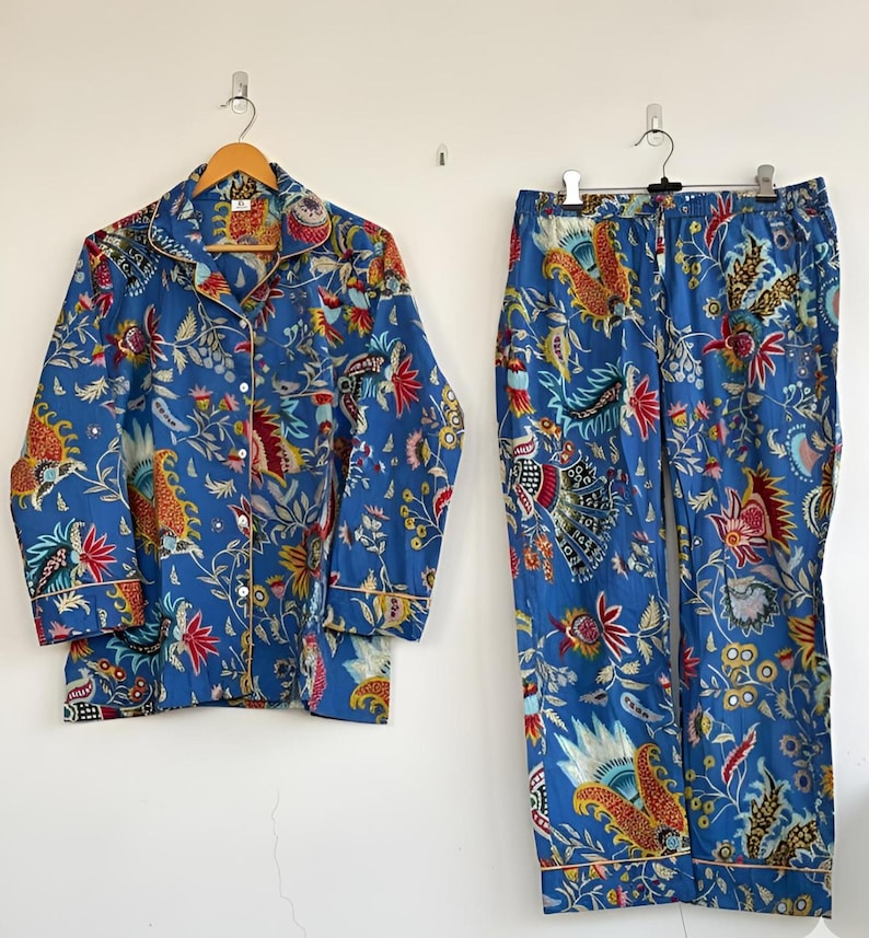 Hand Block Print Cotton Pajama Set: Floral Indian Nightwear 5