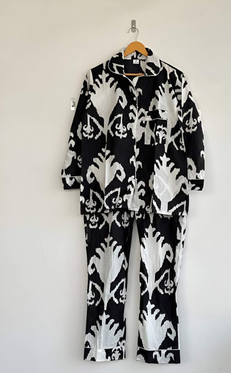 Hand Block Print Cotton Pajama Set: Floral Indian Nightwear 7