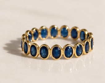 Blue Stone Eternity Ring • Minimalist Bezel Set Band • Dainty Stackable Wedding Ring • Elegant Everyday Jewelry • Gift For Her