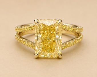 Radiant Cut Solitaire Ring • Minimalist Split Shank Engagement Ring • Dainty Yellow Gemstone Ring • Elegant Statement Jewelry • Gift For Her