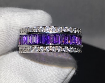 Purple Eternity Band Ring • Minimalist Baguette Stone Ring • Dainty Stackable Wedding Band • Elegant Everyday Jewelry • Gift For Her