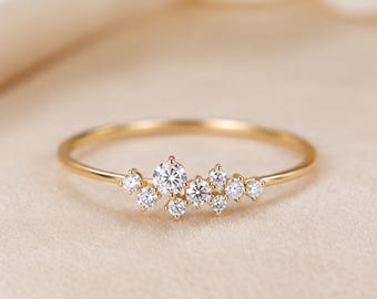 Dainty Cluster Ring • Minimalist Gold Band • Delicate Stackable Promise Ring • Elegant Everyday Jewelry • Gift For Her
