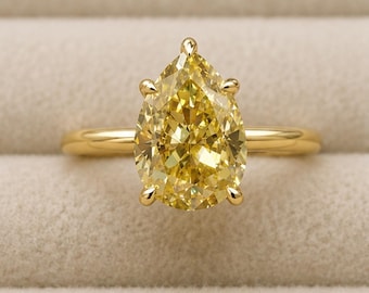 Yellow Pear Cut Ring • Gold Solitaire Ring • Teardrop Engagement Ring • Minimalist Promise Ring • Statement Gemstone Ring • Gift For Her