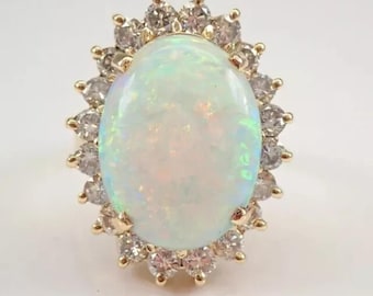 Oval Opal Halo Ring • Minimalist Statement Cocktail Ring • Dainty Vintage Style Jewelry • Elegant Everyday Ring • Gift For Her