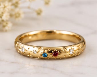 Celestial Star Band Ring • Minimalist Stackable Ring • Dainty Cosmic Jewelry • Elegant Everyday Band • Gift For Her