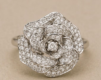 Rose Flower Ring • Floral Statement Band • Dainty Bloom Inspired Ring • Elegant Everyday Jewelry • Romantic Gift For Her