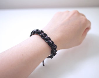 Minimal Black Coating Chain With Antique Ribbon Bracelet