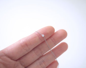 Dainty Cubic Zirconia Round Stone Square Plate (2mm) Silver Chain Bracelet