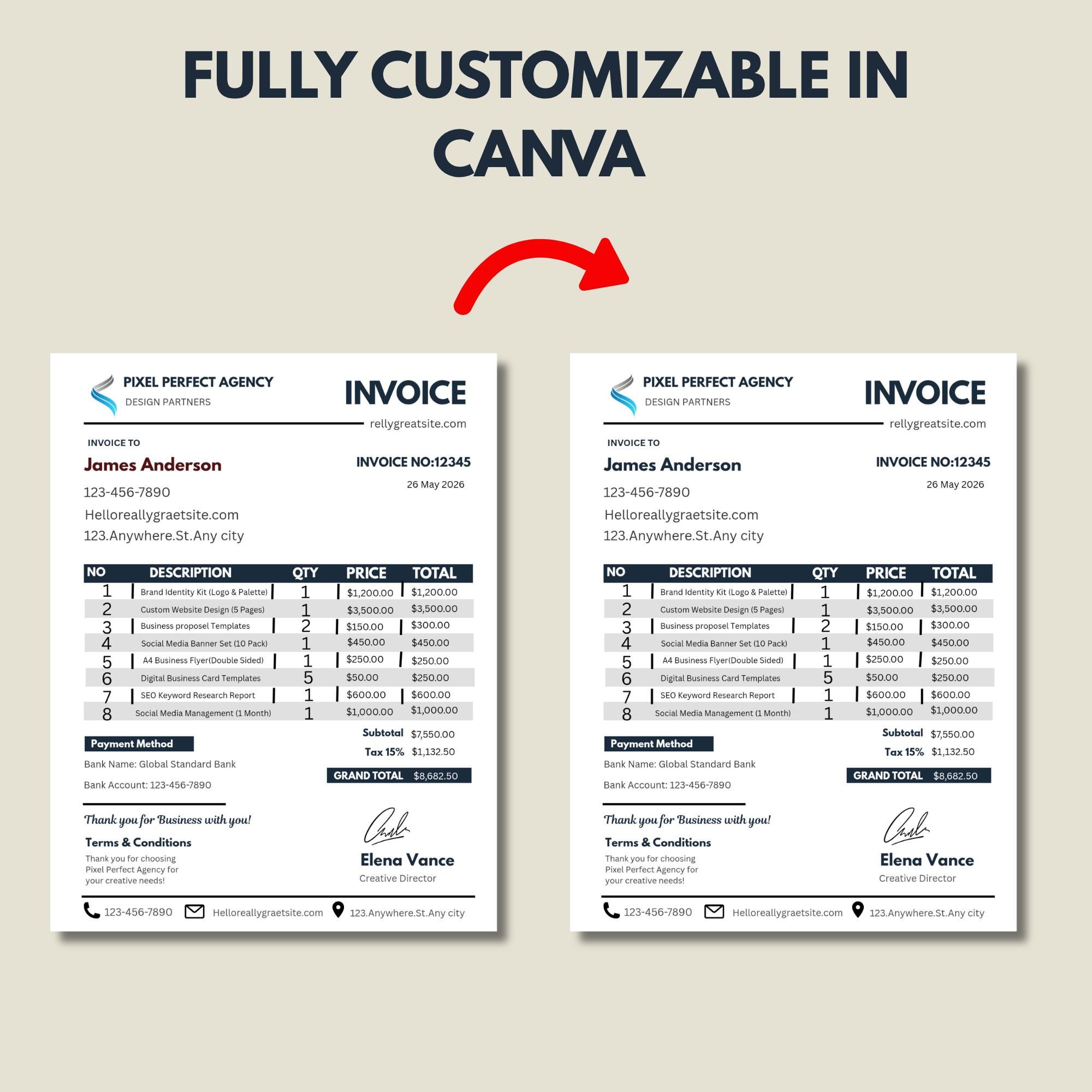 Revspring Invoice Template Invoice & Receipt Template | Billing Template, Order Form, Canva ...