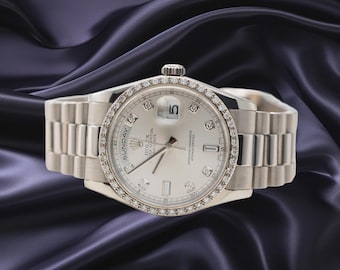 Sterlingsilber Day-Date 36 mm 18K Ref.118239 Silber Baguette Zifferblatt