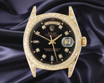 Rolex Day-Date 36mm 18K Yellow Gold Black Diamond Dial #W251268-1 Head Only