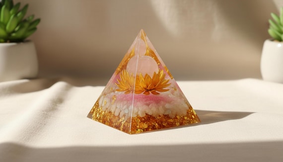 Floating Lotus Orgonite Pyramid – Handmade Resin Crystal Decor