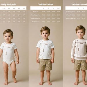 A cute, hand drawn waffle with heart toppings in soft colors - comprehensive size guide and measurements chart for baby bodysuit toddler t-shirt and toddler sweatshirt - exclusive WeeBoss print detail