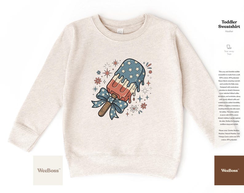 Ghiacciolo patriottico / Divertente illustrazione di un gelato stellato / Body per neonati, maglietta e felpa per bambini immagine 3
