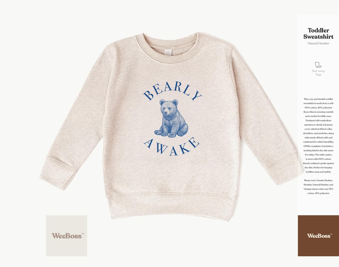 Bearly Awake Toddler Sweatshirt | Bear Illustration - Etsy