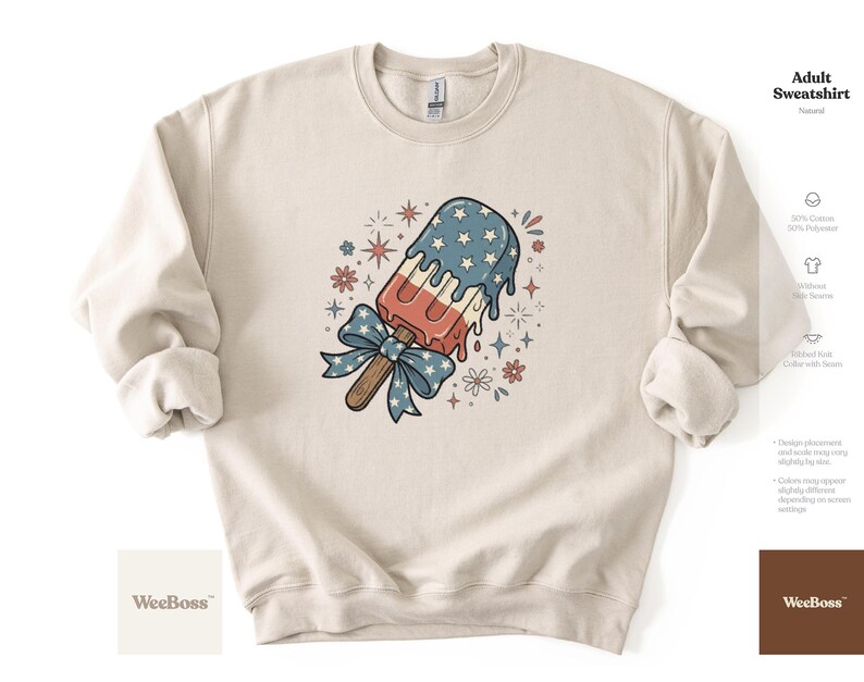 Ghiacciolo patriottico / Divertente illustrazione di un gelato stellato / Body per neonati, maglietta e felpa per bambini immagine 7