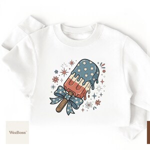 Ghiacciolo patriottico / Divertente illustrazione di un gelato stellato / Body per neonati, maglietta e felpa per bambini immagine 5