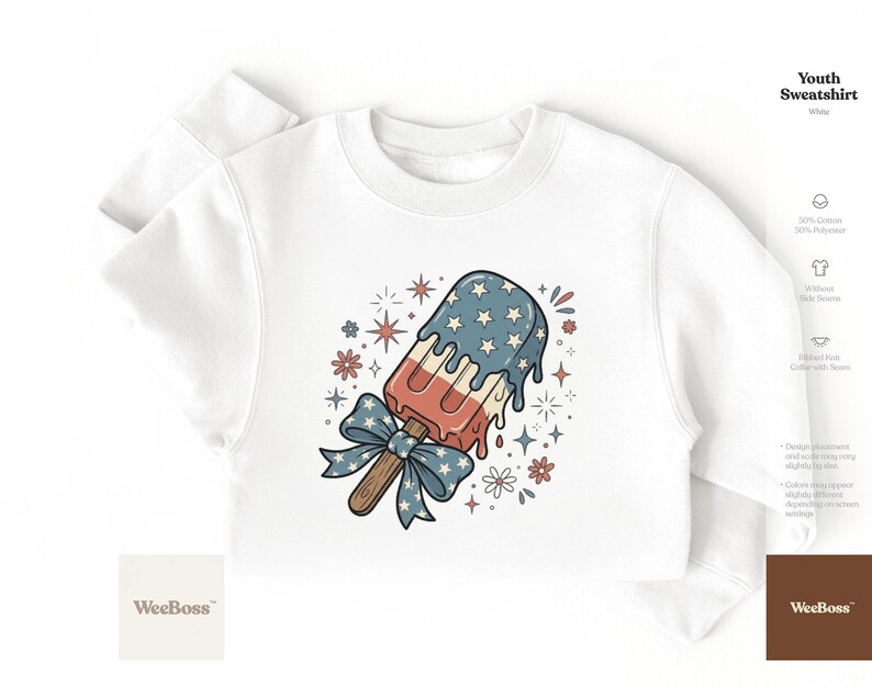 Ghiacciolo patriottico / Divertente illustrazione di un gelato stellato / Body per neonati, maglietta e felpa per bambini immagine 5