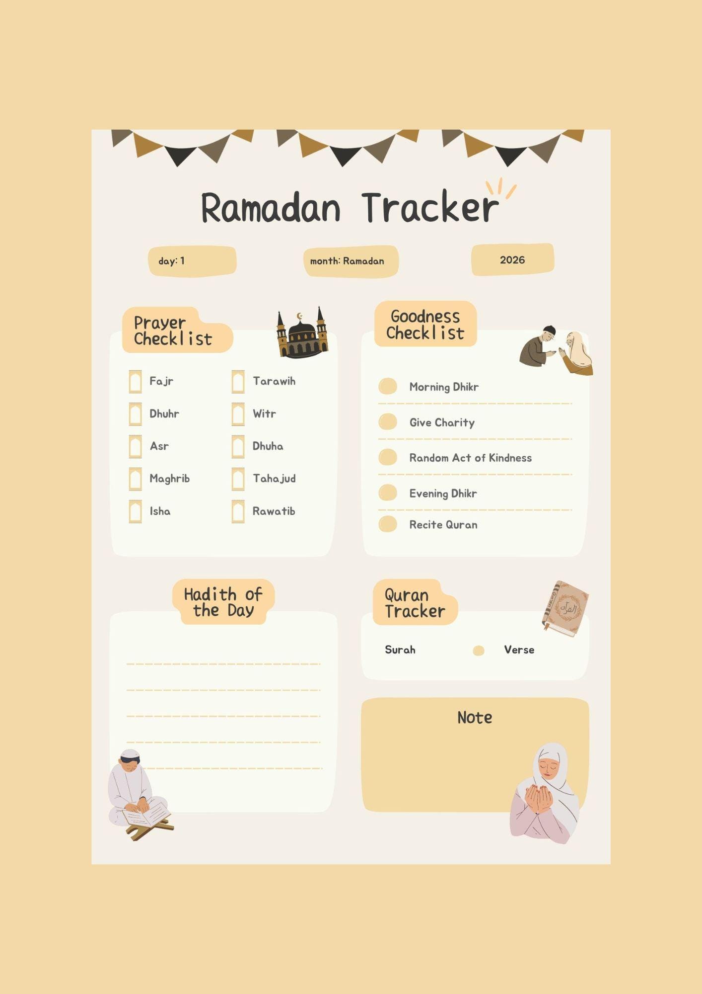 Ramadan Tracker Printable 2026 | Daily Prayer & Quran Tracker - Etsy