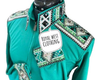 Green Western Pleasure Show Shirt, Women's Horsemanship Rail Shirt