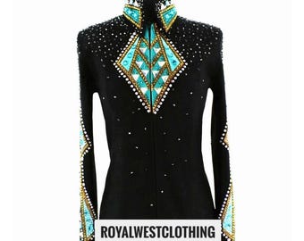 Black & green Western Show Jacket Embellished Horsemanship Jacket