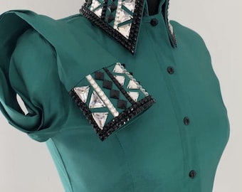 Green Western Show Shirt, Rhinestone Horsemanship Jacket