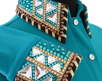 Green Western Show Shirt, Horsemanship Jacket, Rodeo Queen Vest