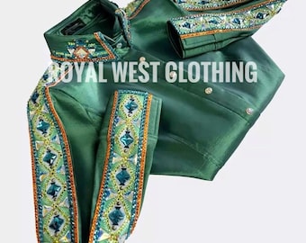 Green Western Show Shirt, Horsemanship Rail Shirt, Fitted Design