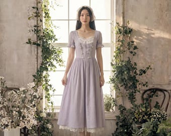 Vestido de novia de encaje color marfil, vestido vintage estilo cottagecore con mangas abullonadas.