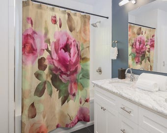 Antique Rose Wash Shower Curtain | Floral Bathroom Decor, Gift for Couples, Home Accessories, Cozy Vibes, Christmas Gift Idea