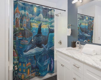 Whalesong Haven Shower Curtain | Nautical Fantasy Bathroom Decor, Gift for Couples, Home Accessories, Cozy Vibes, Christmas Gift Idea